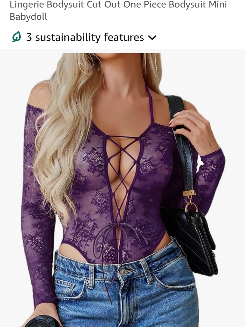 Plunge Lace-Up Purple Sheer Bodysuit